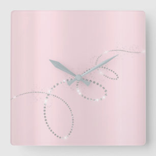 Horloge Carrée Cristaux pastel gris argenté rose Infini Diamants