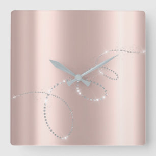 Horloge Carrée Cristaux pastel Rose gris argenté Infini Diamants