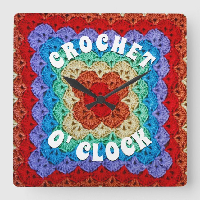 Horloge Carrée Crochet arc-en-ciel (Recto)