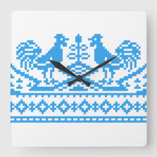 Horloge Carrée Crochet bleu Rooster