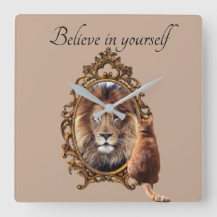 Horloge Carrée Crois En Toi-Même Lion Vintage Inspiration