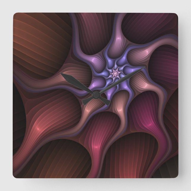 Horloge Carrée Croissance magique Moderne Abstrait coloré Fractal (Recto)