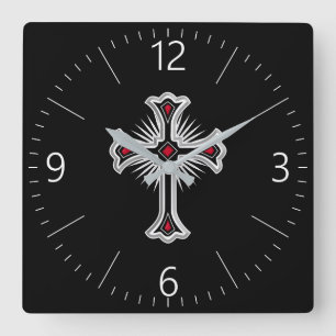 Horloge Carrée Croix chrétienne