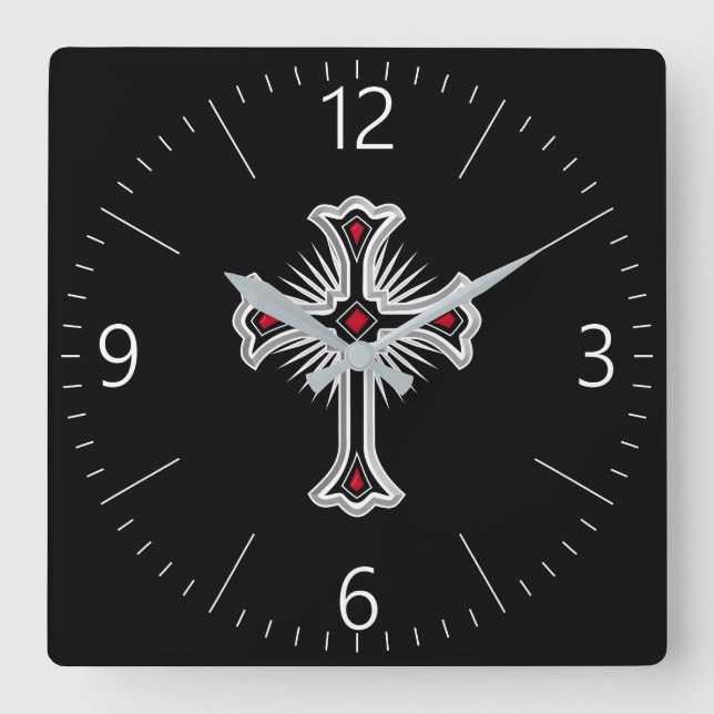 Horloge Carrée Croix chrétienne (Recto)