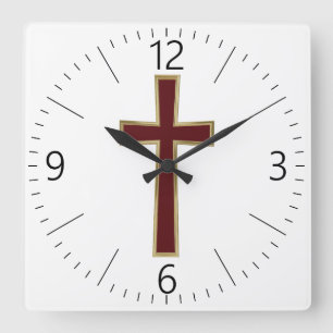 Horloge Carrée Croix chrétienne