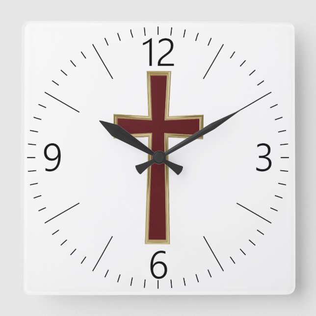 Horloge Carrée Croix chrétienne (Recto)