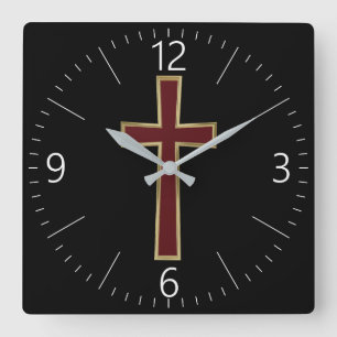 Horloge Carrée Croix chrétienne