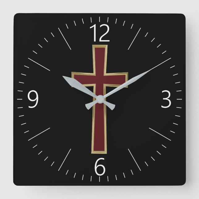 Horloge Carrée Croix chrétienne (Recto)