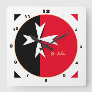 Horloge Carrée Croix maltaise moderne, Drapeau maltais Malte Accu