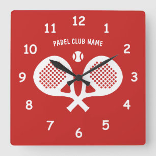 Horloge Carrée Crossed padel tennis rackets wall clock for club