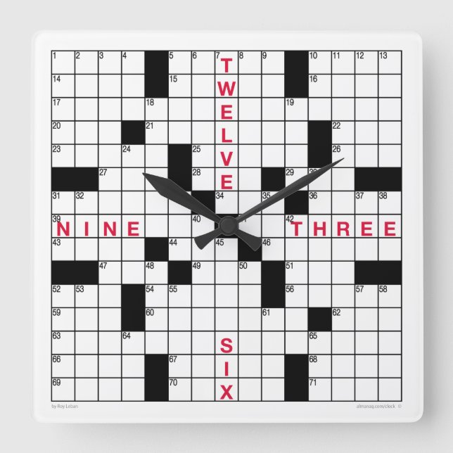 Horloge Carrée Crossword Clock with downloadable puzzle (Recto)