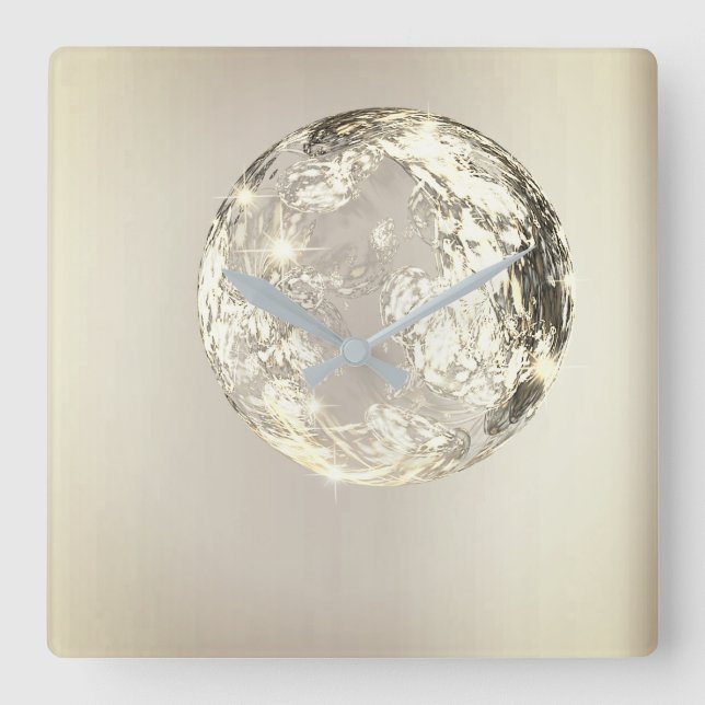 Horloge Carrée Crystal Planet Universum Gold Sepia Concept Modern (Recto)