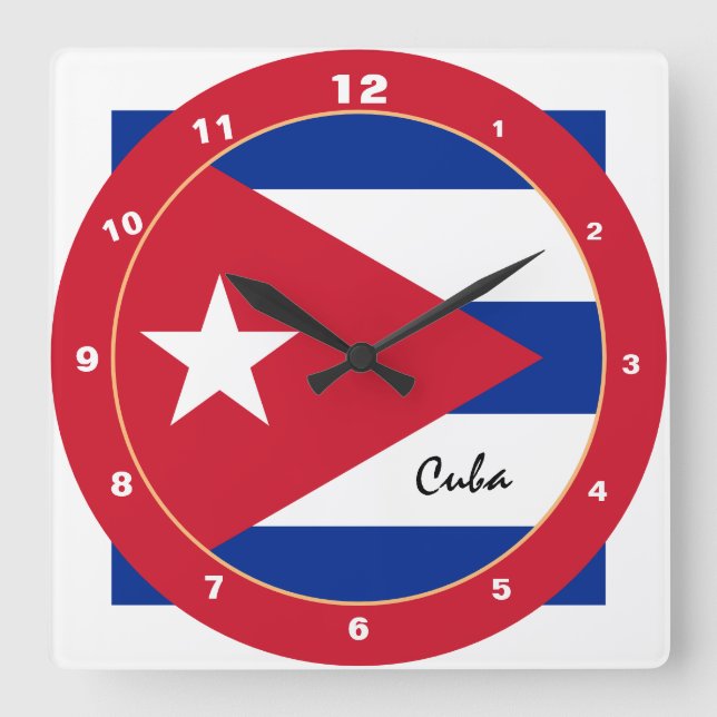 Horloge Carrée Cuban Flag & Cuba trendy fashion /design clock (Recto)