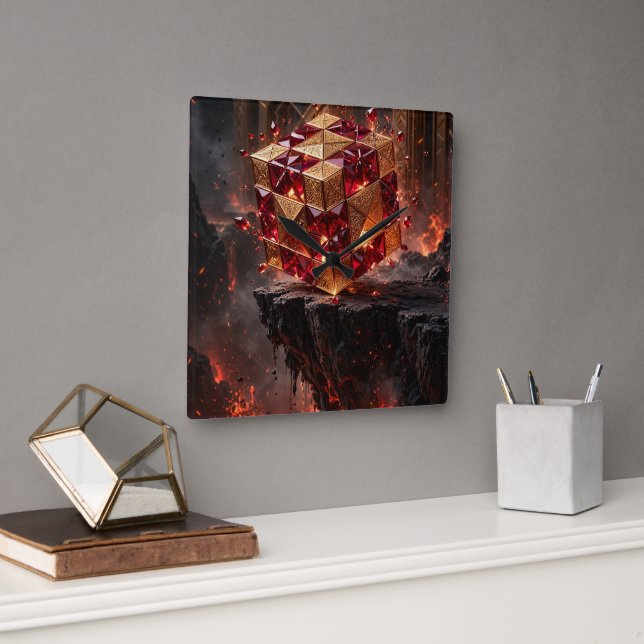 Horloge Carrée Cube Orné sur la Falaise Volcanique (Bureau)