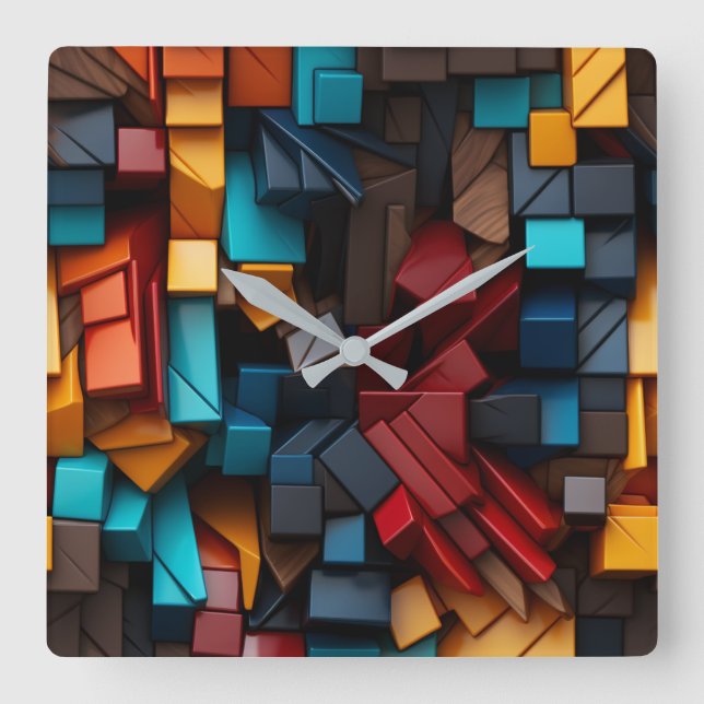 Horloge Carrée Cubes primaires (Recto)