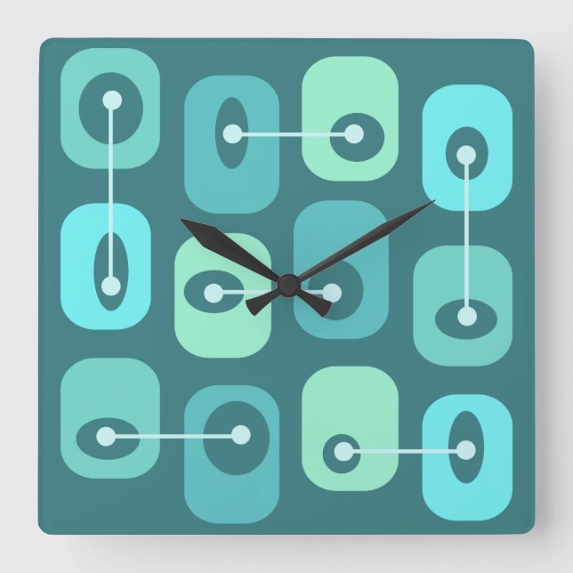 Horloge Carrée Cubes Squishy Abstraits Turquoise (Recto)