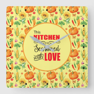 Horloge Carrée Cuisine assaisonnée avec Motif de légumes d'amour