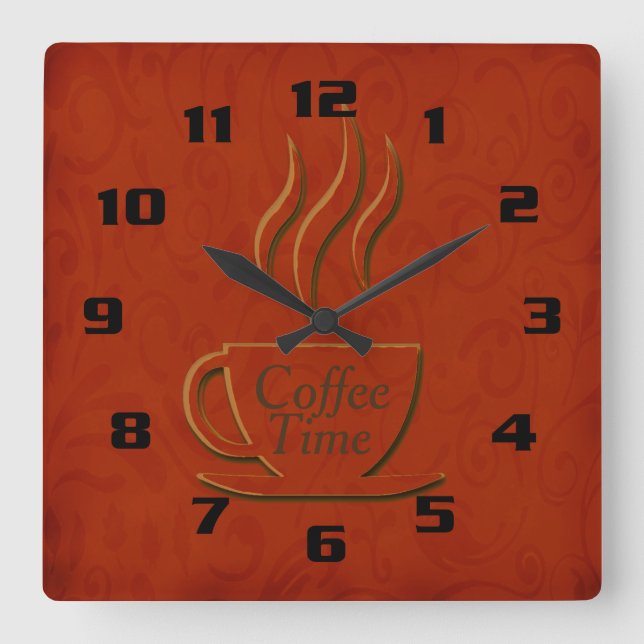 Horloge Carrée Cuisine Belle Heure du Café (Recto)