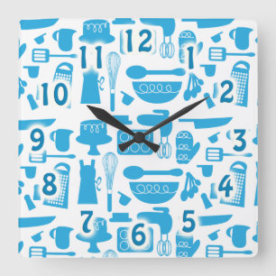 Horloge Carrée Cuisine Bleue Cuisine Outils Cuisine Motif Art