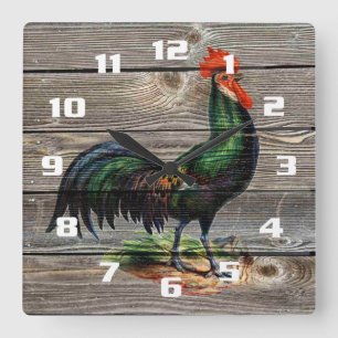Horloge Carrée Cuisine Coq de Campagne Rustique