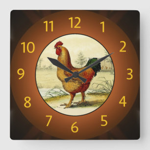 Horloge Carrée Cuisine Gallus Domesticus (Coq) -