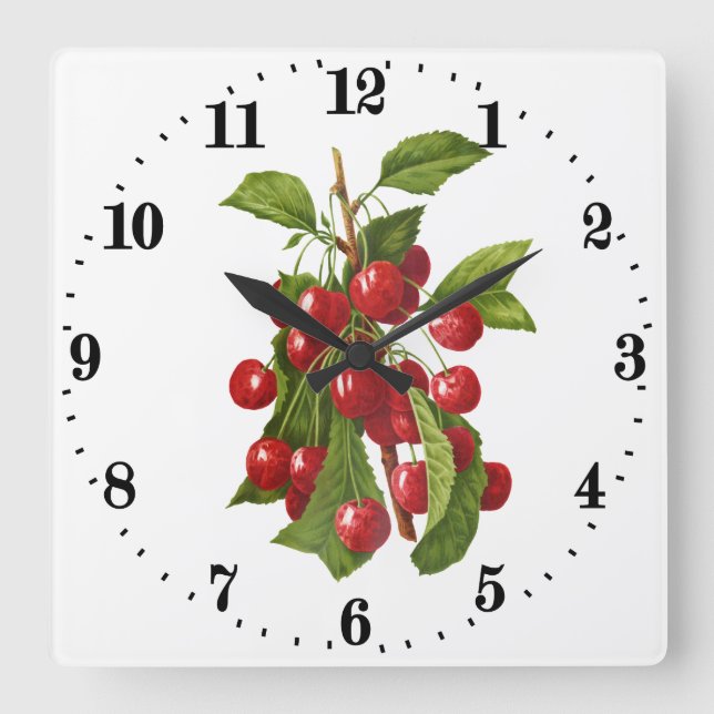 Horloge Carrée Cuisine murale en cerise vintage (Recto)