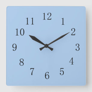 Horloge Carrée Cuisine ou salle de bain bleu fleur pâle sans fil