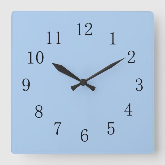 Horloge Carrée Cuisine ou salle de bain bleu fleur pâle sans fil (Recto)