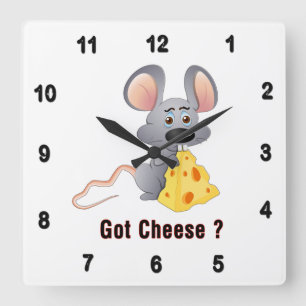 Horloge Carrée Cuisine petite souris avec morceau de fromage FROM