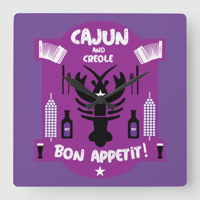 Horloge Carrée Cuisines Cajun et Créole (Recto)