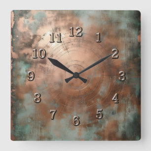 Horloge Carrée cuivre patiné