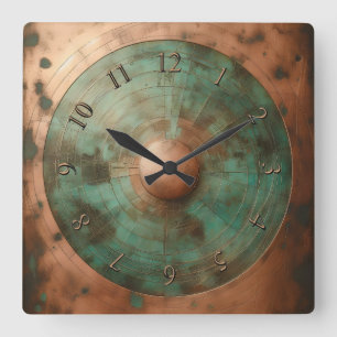 Horloge Carrée cuivre patiné