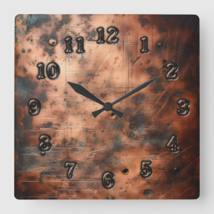 Horloge Carrée cuivre sale