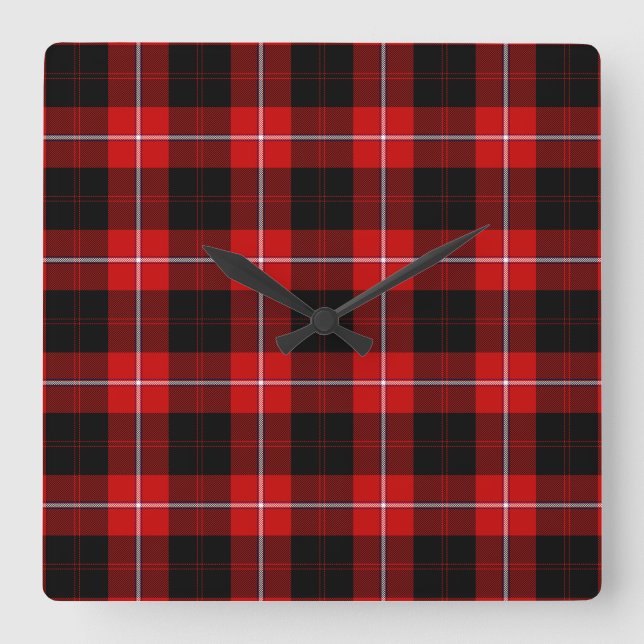 Horloge Carrée Cunningham Tartan rouge noir (Recto)