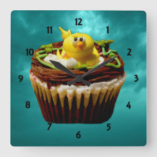 Horloge Carrée Cupcake avec Bird Clock