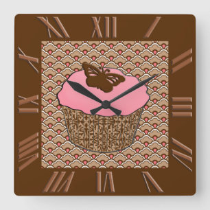 Horloge Carrée Cupcake rose fraise