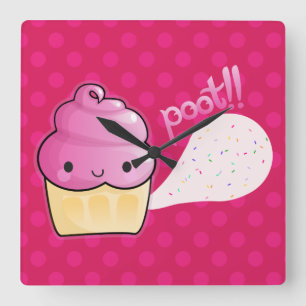 Horloge Carrée Cupcakes Fart Sprinkings Rose