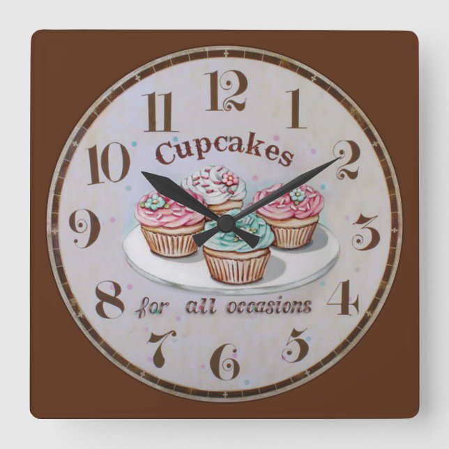 Horloge Carrée Cupcakes pour toutes les occasions (Recto)