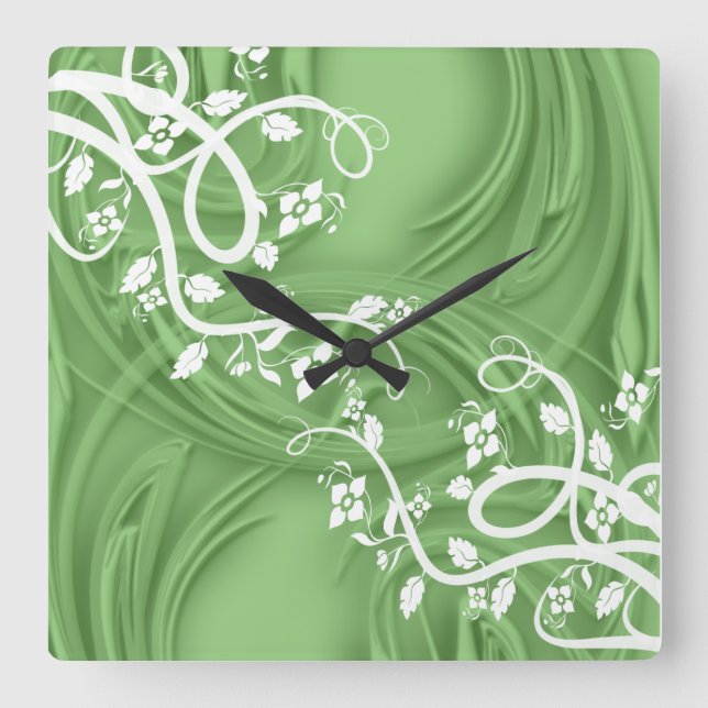 Horloge Carrée Curls Green With Filigree Floral She Shed (Recto)