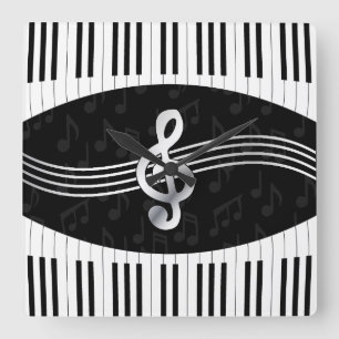 Horloge Carrée Curved piano keys and treble clef