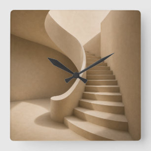 Horloge Carrée Curved Staircase Minimalist Beige Wall Clock