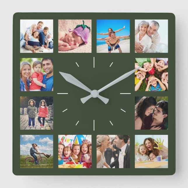 Horloge Carrée Custom 12 Keepsaké Famille Photo Collage Enfants A (Recto)