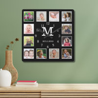Custom 12 Photo Collage Family Nom Monogram Black