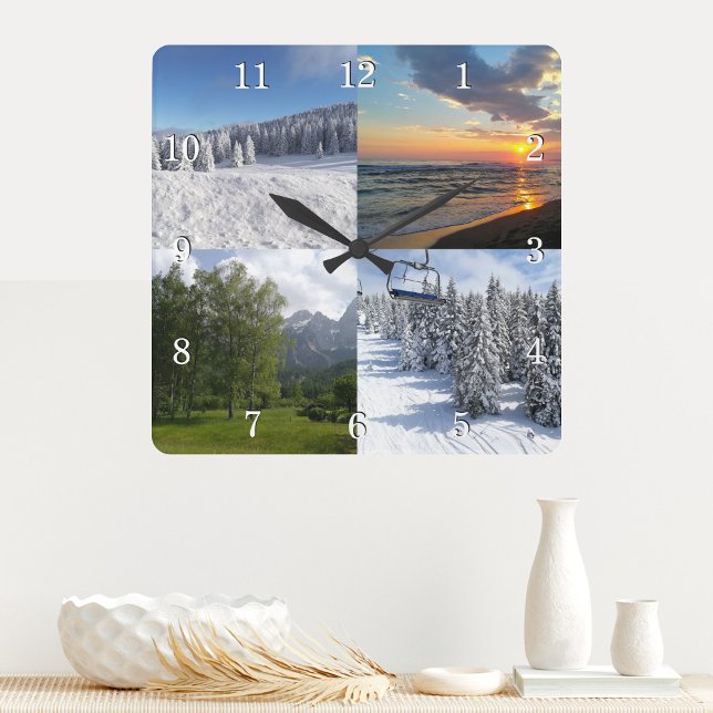 Horloge Carrée Custom 4 Photo Collage Personalized (Créateur téléchargé)