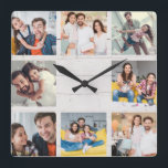 Horloge Carrée Custom Family Photo Collage Rustic Modern Wood<br><div class="desc">Custom Family 8 - Photo Collage sur un arrière - plan en bois "shiplap" blanc rustique. Grand cadeau personnalisé pour la Fête des pères, la fête des mères, ou comme cadeau pour les grands-mères et les grands-parents pour les anniversaires ou les fêtes de famille. Mettez à jour avec vos 8...</div>