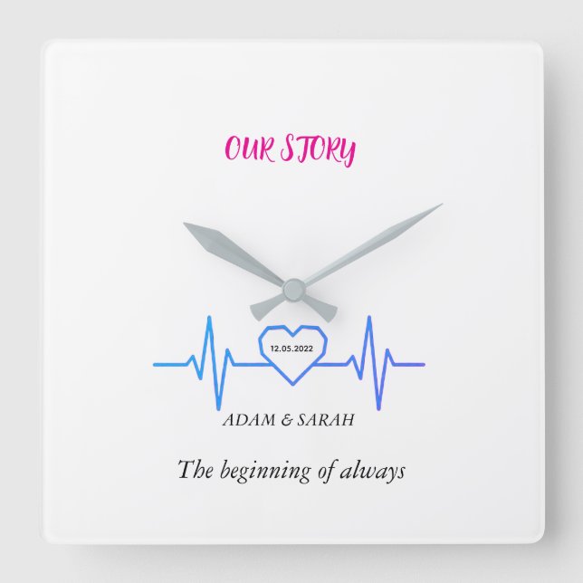 Horloge Carrée Custom Heartbeat Wall Clock - Personalized Anniver (Recto)