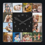 Horloge Carrée Custom Modern Simple Easy Family Photo Collage<br><div class="desc">Simple and modern Instagram photo collage, perfect for 16 favorite memories to be grateful for in this keepsake wall clock with minimalist design. Perfect as a gift for family or best friends, home warming, or newlyweds but also a perfect present to yourself, an everyday reminder of how lucky you are....</div>