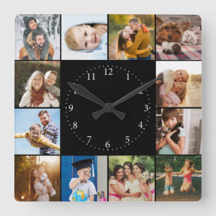 Horloge Carrée Custom Modern Simple Easy Family Photo Collage