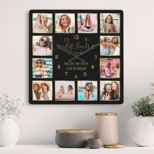 Horloge Carrée Custom Photo Collage Best Friends Forever Quota