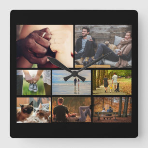 Horloge Carrée Custom photo couples collage   8 black